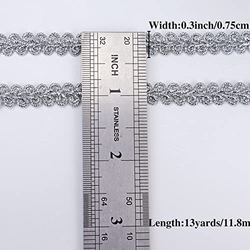 Sewdiytr Silver Metallic Gimp Braid Lace Trim Centipede Lace Ribbon For Diy Wedding Bridal Crafts Sewing Costume Christmas Halloween (0.3Inch 13 Yards) #TOP2