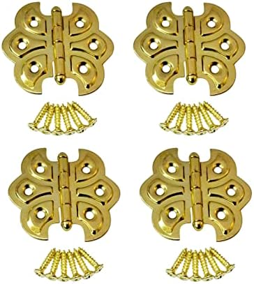 QCAA Butterfly Hinge, for Cupboard Door, 4 Pack, Brass Plated, Made in Taiwan