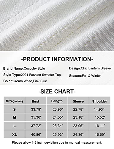 White Sweaters For Women,Cucuchy Trendy Tops For Teen Girls Puff Long Sleeve Sweater Shirts Holiday Party Tops O Neck Fall Blouse Soft Crochet Pullover Eyelet Top White L #TOP3