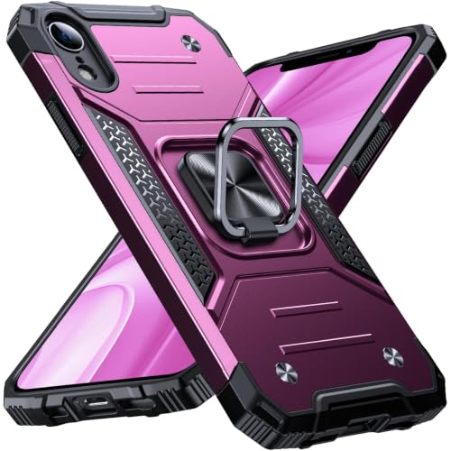Anqrp Heavy Duty Case for iPhone XR Case with Enhanced Ring Holder Grip Stand, Military Grade Shockproof Rugged Drop Protective Silicone Hard Slim iPhone XR Phone Case Cover,Burgundy