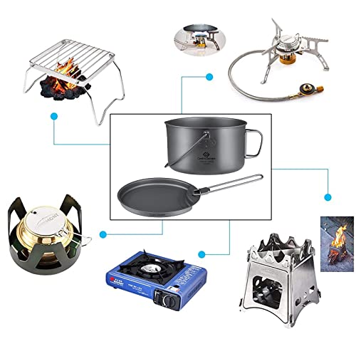 Cook'n'escape 1950Ml Titanium Hanging Pot Camping Cooking Pot, 2 In 1 Ultralight Cookware Pot And Pan Set With Folding Handle For Outdoor Cookset Open Over Fire Hiking Backpacking #TOP4
