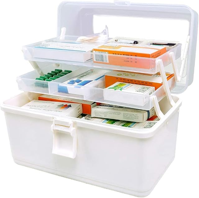 Medicine Storage Box(White 13*7.5*6.9 inch)Plastic Storage Box,Craft Storage Box,Art Box,Cantilever Tool Box 3-Layers Craft Storage Boxes With Compartments And Handle For Medicine,Tools,Cosmetics