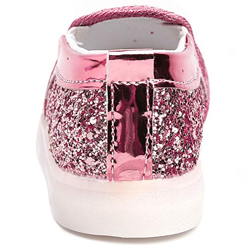 Szsppinnshp Toddler Girl's Light Up Sequins Slip On Loafers Baby Glitter Shoes Flashing Led Casual Princess Party Shoes Flat Sneakers (Toddler/Little Kid) Pink #TOP3