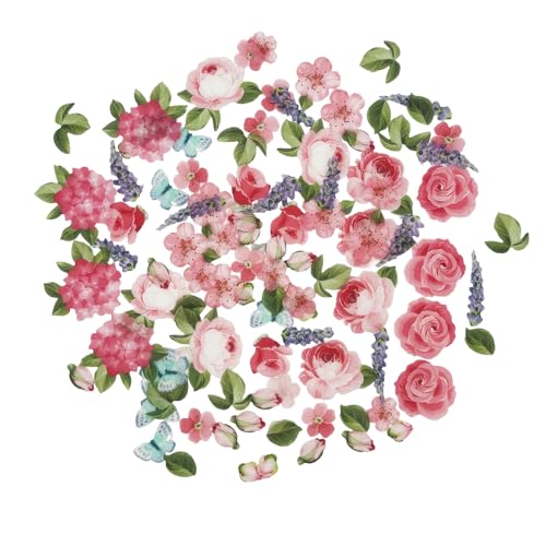 RCZJLJFYZ Edible Cake Decorating Colorful Flower Leaves and Butterfly Set 60 Piece Flower Paper Mix for Birthday Party Evening Wedding (100 Pink Flowers)