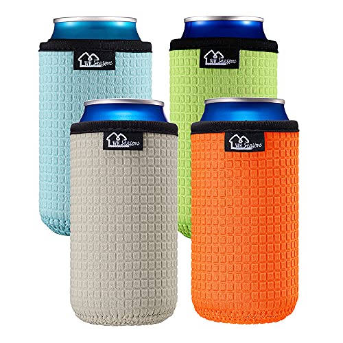 WK IEASON 16oz Can Sleeves Insulators Neoprene Standard Can Covers Coolers Holder Non-Slip Neoprene Can Coolie (16OZ,Green/Orange/Grey/Light Blue)