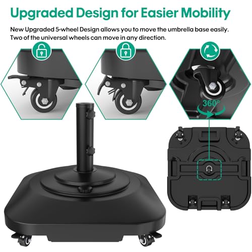 Image of QZER Large Fillable Umbrella Base with 5 Wheels, Outdoor Umbrella Stand