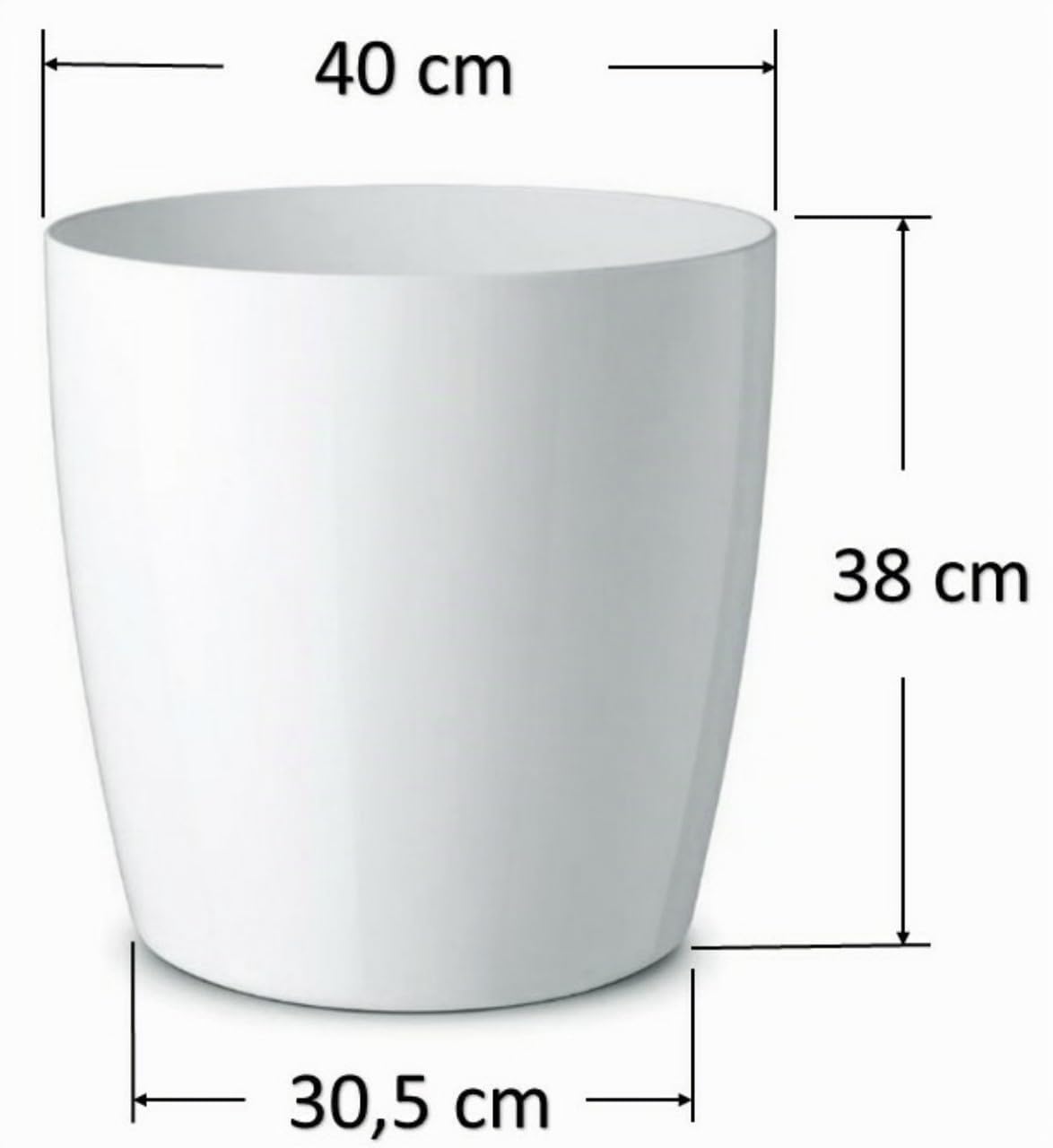 Teramo Übertopf 40cm Durchmesser x 38cm hoch weiß, glänzend, in den Boden eingelassene Rollen