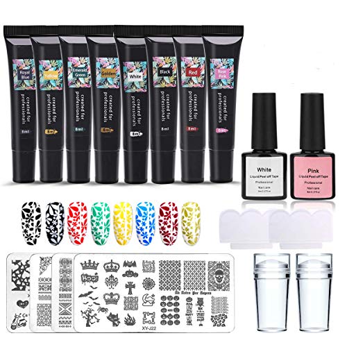Nail Art Stamping Kit, mcwdoit 8PCS 8ml Stamping Gel Black White Pink Soak Off Nail Art UV Gel Polish