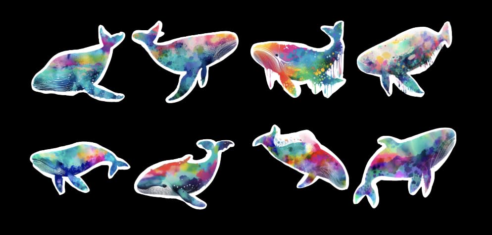 Tie Dye Whale Stickers Set of 24 Stickers, Whale Stickers, Waterproof Sticker, Journal Sticker, Die Cut Stickers. Tie Dye Stickers, Colorful Stickers (Matte, 2.5)