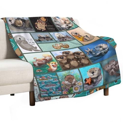 Otter Blanket Otter Gifts for Girls Boys Woman Kids Ocean Throw Blankets Soft Blanket Warm Fleece Flannel Plush Blankets for Bed Sofa Couch 50"x60"