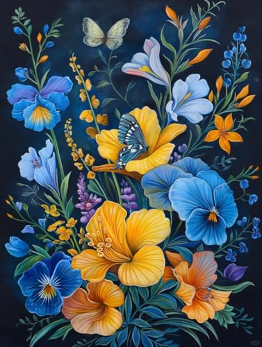 Diamond Painting Fleurs et papillons DIY 5D kit complet de broderie diamant 40x50cm