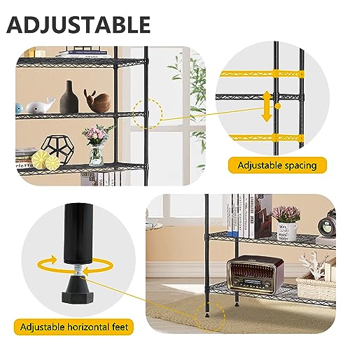 image for BestOffice | 6-Tier Wire Storage Shelves | 42x16x72 | Black | with Adj