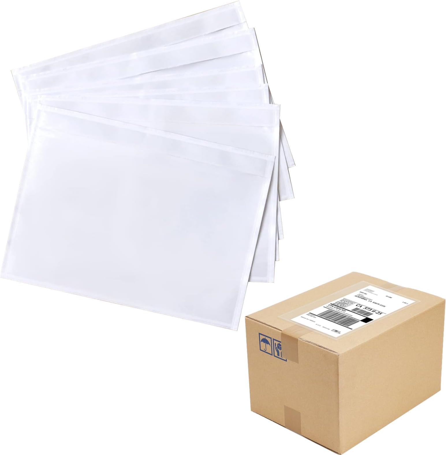 FungLam 100 Pack 7.5" x 5.5" Clear Self-Adhesive Top Loading Packing List/Shipping Label Envelopes Pouches
