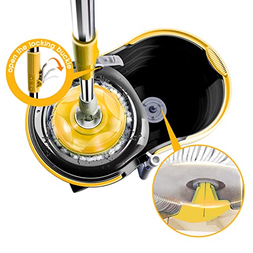 Mastertop Spin Mop Bucket With Wringer Set, Floor Mop With 2 Wheels, Stainless Steel Adjustable Handle, 5 Microfiber Washable Mop Refills, 1 Floor Brush, Laminate, Hardwood, Tiles #TOP1