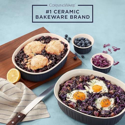 CorningWare Ceramic Bakeware Set with Lids Chip and Crack Resistant Stoneware Baking Dish, Microwave, Dishwasher, Oven, Freezer and Fridge Safe, 10-Piece French Navy by CorningWare - Image 5