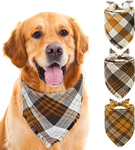 Fall Dog Bandana Plaid Bandana - Washable Replaceable Scarf Soft Pet Square Tassels Brown And Orange Autumn Triangle Bids #TOP5