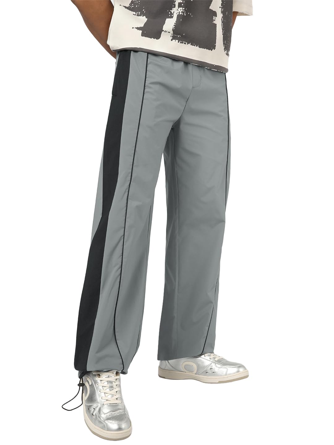 bewakoof Men's Side Panel Straight Fit Nylon Track Pant_1004366_Grey_M-picture-24