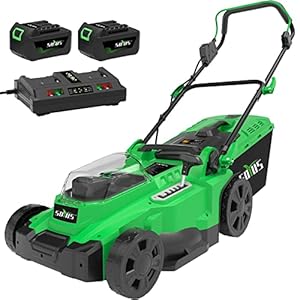 SOYUS Electric Lawn Mower Cordless, 15 Inch 40V Battery Powered Lawn Mower with Brushless Motor, 6 Position Height, Includes 2×4.0Ah Batteries and Dual Port Charger