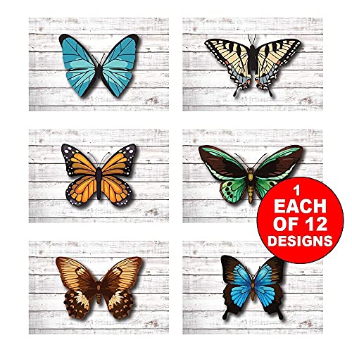 Wright Home & Gift Blank Note Cards 12 Pack Assortment, All Occasion Greeting Card Set With Envelopes, Cottagecore (4X6) (Butterfly Nature Collection) #TOP3