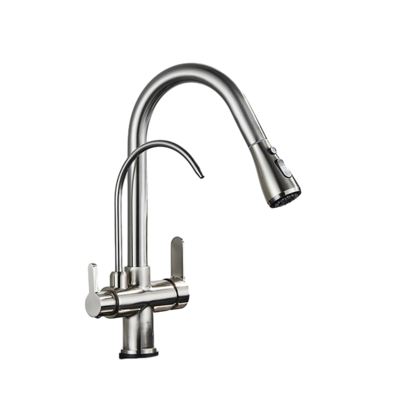 MXXQRHF Antique Kitchen Mixer Tap with Direct Drinking Water Purifier, Double Outlet Sink Faucet, Hot & Cold Pull-Out Rotatable Faucet for Home & Restaurant Use