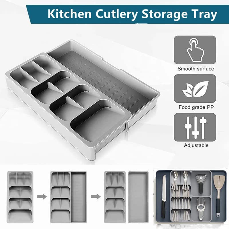 Image of MosQuickKitchen Drawer Organizer,Utensil Organizer,Large Expandable Cutlery Organizer in Drawer,Adjustable Plastic Flatware Spoon Fork Storage Tray for Kitchen Gadgets Office Supplies