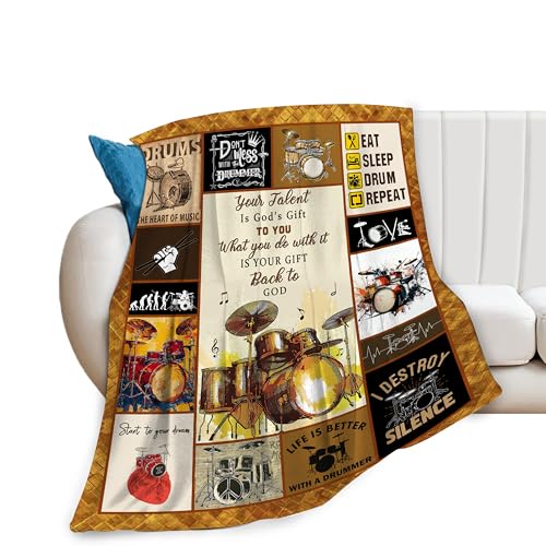 Drum Set Blanket Rock Music Throw Blanket Soft Fleece Flannel Bedding Musical Instrument Gifts for Men Drummer Boys Women Girls Lovers Adults Stuff Plush for Couch Sofa Bed Room Decor 40"X50"