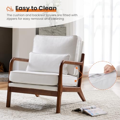 Sweetcrispy C-ZSF01 Modern Accent Mid Century Chair With Lumbar Pillow, Lounge Arm Chairs, Linen Fabric Comfy Reading Chair With Wood Frame For Living Room thumb #3
