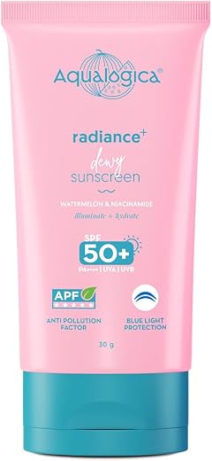Aqualogica Radiance+ Dewy Sunscreen Gel SPF 50+ PA++++ | Lightweight texture for oily , combination , acne prone skin | Br...