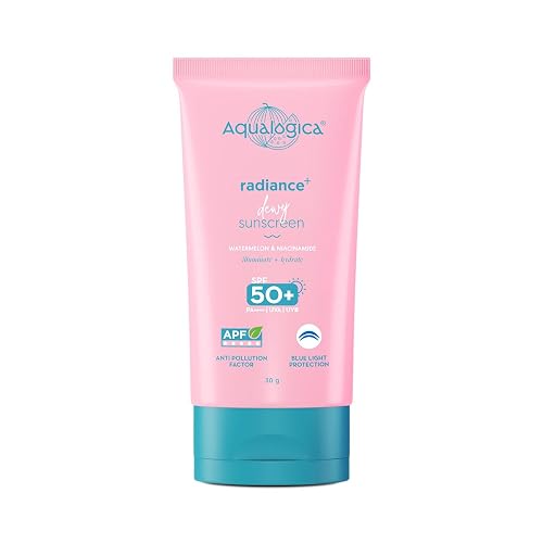 Aqualogica Radiance+ Dewy Sunscreen Gel SPF 50+ PA++++ | Lightweight texture for oily , combination , acne prone skin | Broad spectrum protection | In-vivo Tested | No white cast , Non greasy | For Men & Women | 30g