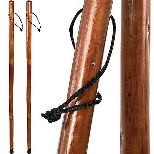 Mezchi 2 Pack Wood Walking Stick, 48 in Natural Wooden Walking Cane, Rustic Cedarwood Hiking Sticks Trekking Poles with Wrist Strap and Rubber Tip for Outdoor Activities, Women, Men, Seniors