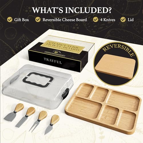 image for Trayful Charcuterie Board with Lid - Reversible, 2-in-1 Travel Portabl