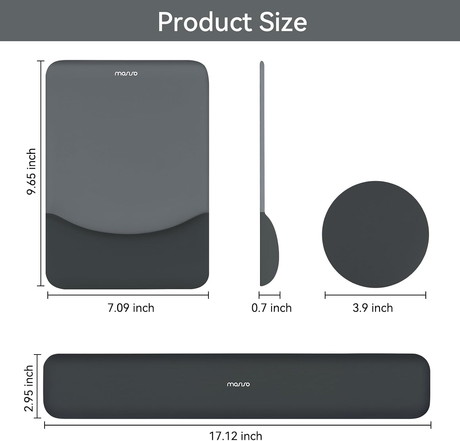 MOSISO Ergonomic Keyboard & Mouse Pad Wrist Rest Set, Silicone-Filled Wrist Support with Non-Slip Base & Soft Cloth, Provides Strong Palm Support for Home/Office Typing & Gaming, Slate Gray