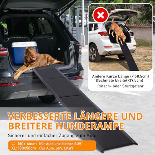 FASNATI Hunderampe Auto klappbar mit leichtem Aluminiumrahmen & Anti-Rutsch Oberfläche, Faltbare Hundetreppe für mittlere & große Hunde, geeignet für Auto & SUV