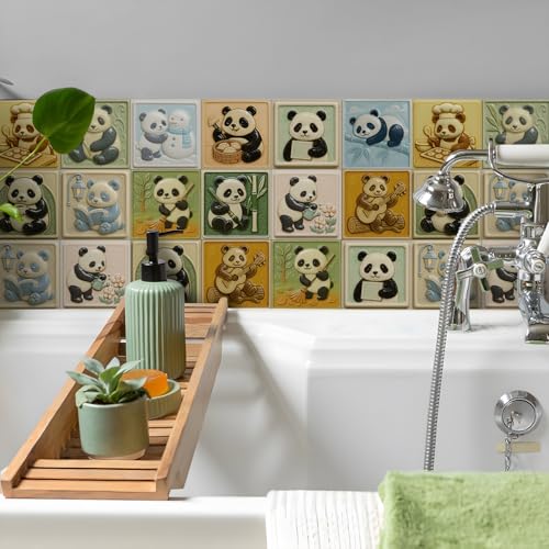 ViibXfans Wall Decor Stickers, 12 Sheets-6x6 Inch Peel & Stick Backsplash Tile, HD PE Waterproof Wall Decals for Kitchen, Bathroom, Cabinets, Panda by ViibXfans - Used condition - Image 5