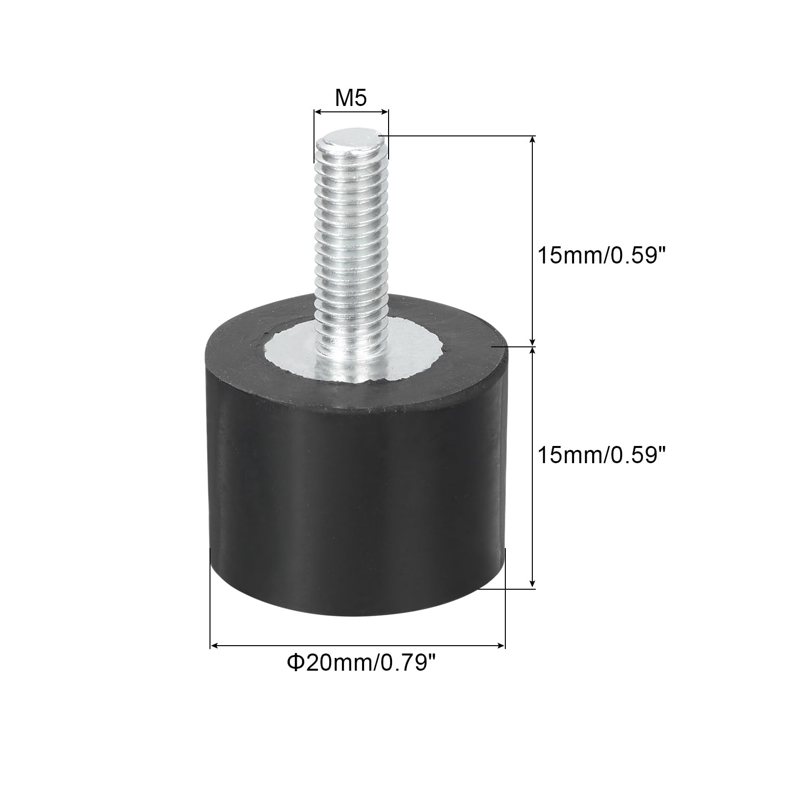 QUARKZMAN Supports en Caoutchouc Filetés M5, Isolateurs de Vibrations, Amortisseur Cylindrique avec Tiges 20 x 15mm 4 Pièces