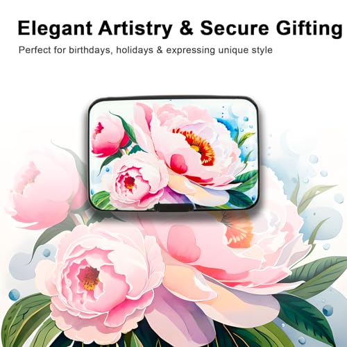 Image of Credit Card Holder Small RFID Blocking Wallet Business Metal Slim Mini Aluminum Hard Case for Women Men Gift, Watercolor Pretty Peonies Flower, small, Minimalist, Compact, American