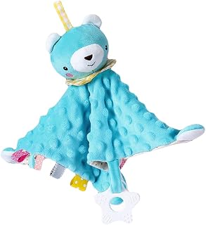 Baby Comforters Newborn Baby Sensory Gifts, Baby Blanket Sleeping Security Toy with Taggies Soft Sweet Lovey for Baby (Happy Bear)