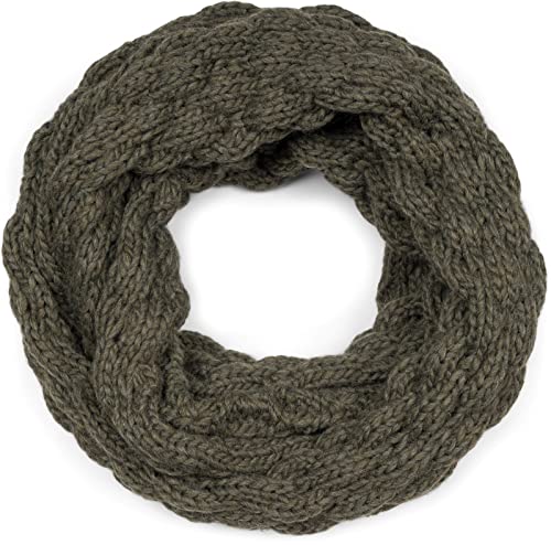 styleBREAKER Damen Strick Loop Schal Einfarbig mit Bubblemuster, warmer Winter Strickschal, Raspberry Pattern Schlauchschal 01018167, Farbe:Oliv