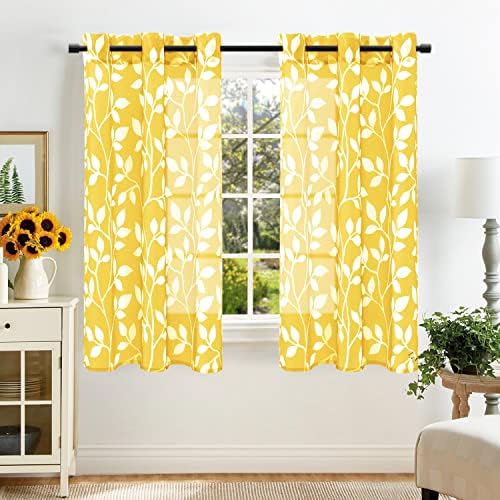 Yellow Sheer Curtains 63 Inch Length for Bedroom 2 Panels,Home De...