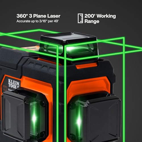 Image of Klein Tools 93PLL Self-Leveling Laser Level, Green 3x360-Deg Planes, Rechargeable Battery, Magnetic Mount, Class II Laser (≤1mW @ 510-530nm)