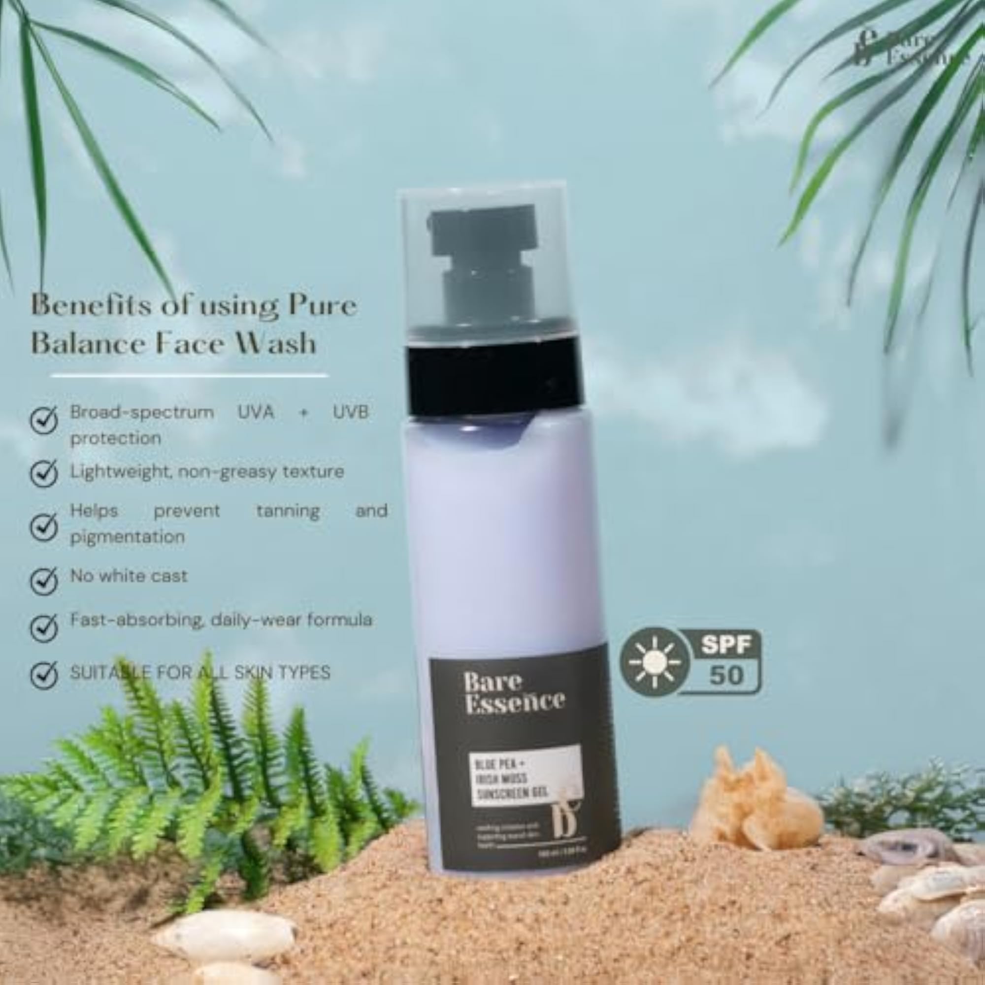 Soothing Blue Pea Sunscreen Gel, Broad Spectrum UV Protection