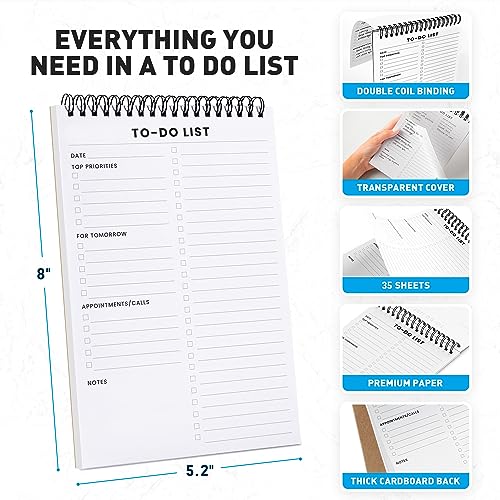 To Do List Notepad 6 Pack: Has Multiple Functional Sections - 5.2 x 8\" 35 Sheets - Spiral Daily Planner Notebook - Task CheckList Organizer Agenda Pad for Work, Note and Todo Organization - Thumbnail 4