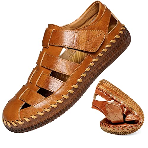 Hesbiteul Mens Sport Sandals Breathable Outdoor Fisherman Shoes Adjustable Closed Toe Summer Leather Loafters #TOP7