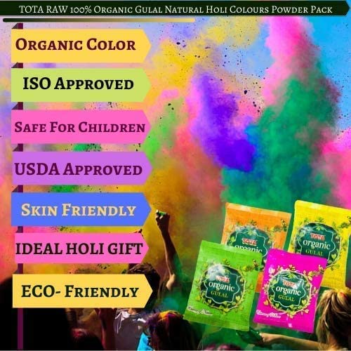 Image of Organic Holi Colour Powder Pure Natural and Herbal Gulal. Pack of 4 - Green, Pink, Yellow, Orange (Organic Gulal Pack of 4)