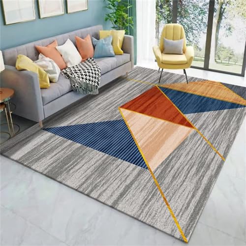 Tapis de salon bleu moderne 70x140 cm géométrique