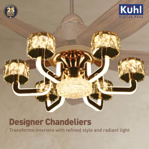Image of KUHL Centauri 5 1320mm BEE 5-Star BLDC Ceiling Fan with Chandelier&Remote | 38W Power Saving (Upto 65%)| High Airflow&Low Noise| Smart IoT| Reverse Mode| Free Installation| 5Year Motor Warranty (Teak)