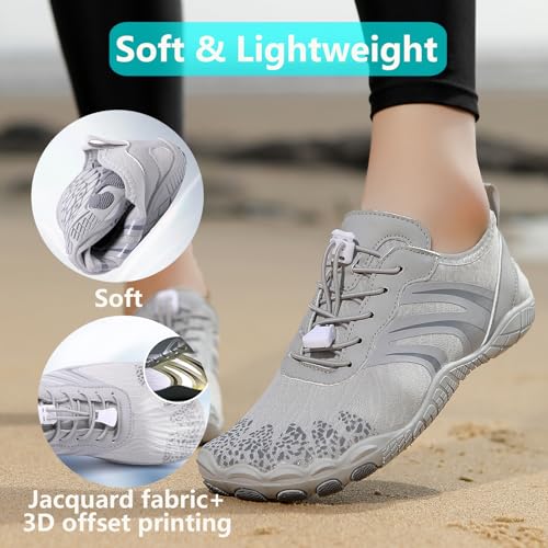 Image of Beach Water Shoes for Women Men Quick Dry Non-Slip Wide Toe Hike Barefoot Footwear for Beach Pool Aqua Swim Surf Walk