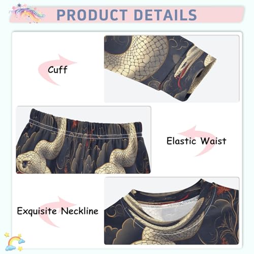 Pajama Sets Long Sleeve Retro White Snake Soft Comfy Sleepwear 2 Piece PJS 3-8T4