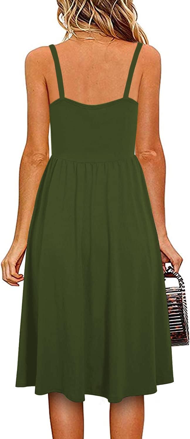 Soesdemo Summer Dresses for Women 2025 Floral Boho Sleeveless V Neck Spaghetti Strap A Line Casual Sundresses with Pockets - Image 3