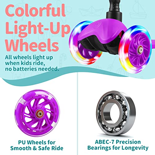 Beleev A1 Scooter For Kids Ages 2-6, 3 Wheel Scooter For Toddlers Girls Boys, Pu Light-Up Wheels, 4 Adjustable Height, Lean To Steer, Non-Slip Deck, Three Wheel Kick Push Scooter For Children (Purple) #TOP1